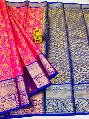 Refreshing Dark Pink Kanjivaram Silk With Sensational Blouse Piece