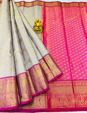 Gorgeous Grey Kanjivaram Silk With Wonderful Blouse Piece