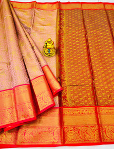 Unique Peach Kanjivaram Silk With Phenomenal Blouse Piece