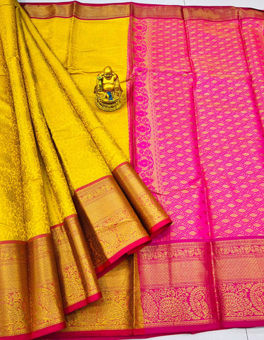 Engrossing Yellow Kanjivaram Silk With Arresting Blouse Piece