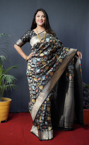 Pretty Black Kanjivaram Silk With Lovely Blouse Piece