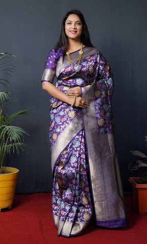 Girlish Royal Blue Kanjivaram Silk With Demanding Blouse Piece