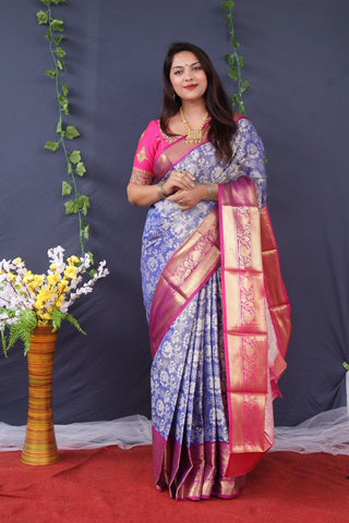 Proficient Blue Kanjivaram Silk With Tremendous Blouse Piece