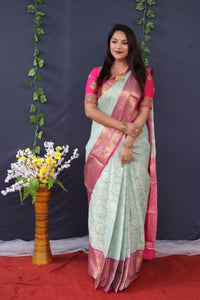 Transcendent Sky Kanjivaram Silk With Enchanting Blouse Piece