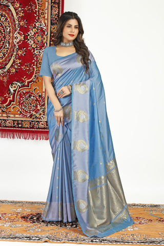 Glowing Grey Banarasi Silk Saree With Pleasurable Blouse Piece