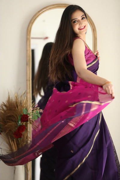 Flattering Purple Cotton Silk Saree With Extraordinary Blouse Piece