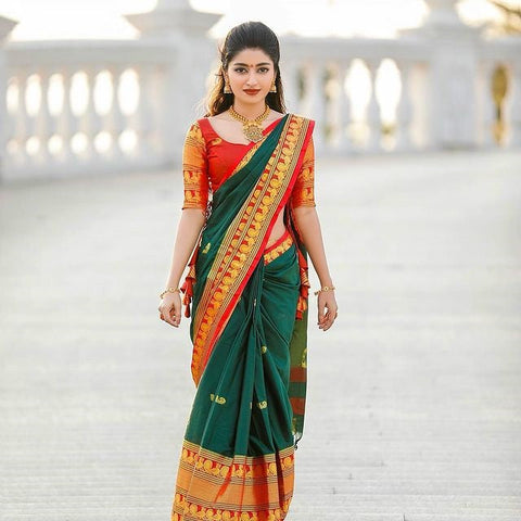 Profuse Green Soft Silk Saree With Incomparable Blouse Piece