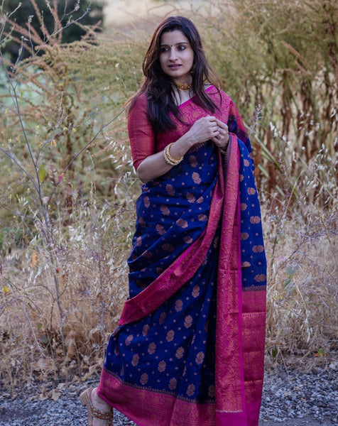 Dissemble Blue Soft Silk Saree With Comely Blouse Piece