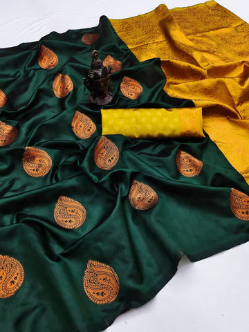 Glorious Dark Green Soft Silk Saree With Desirable Blouse Piece