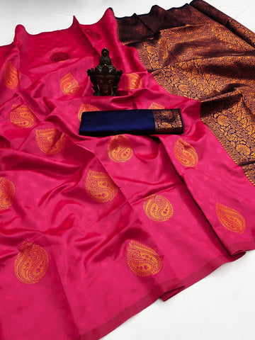 Pretty Dark Pink Soft Silk Saree With Stunner Blouse Piece