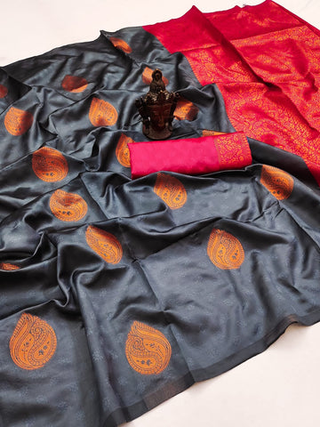 Traditional Grey Soft Silk Saree With Adoring Blouse Piece